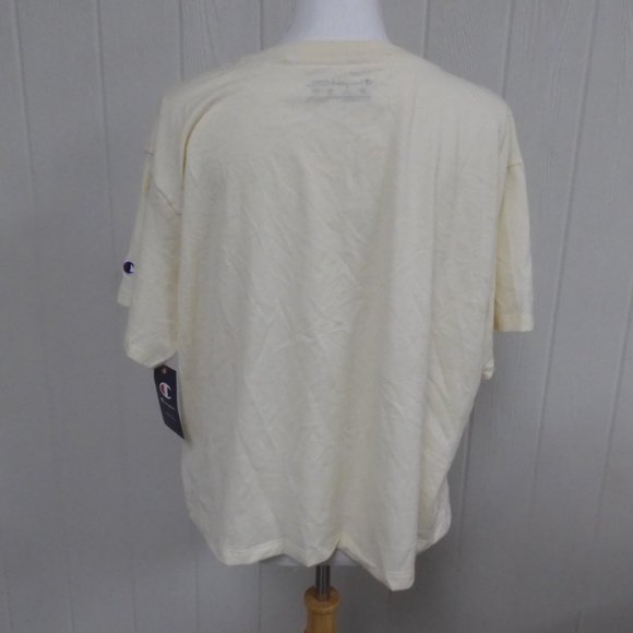 Champion 3X Ivory Cropped Crew Neck Short Sleeve Houndstooth Logo T-Shirt - Picture 4 of 4